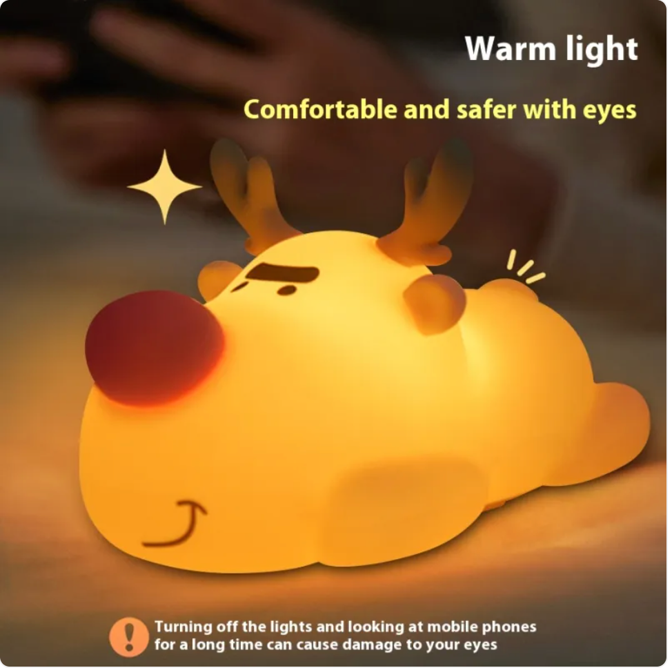 Squishy Reindeer Night Light – Christmas Edition Silicone Tap Lamp