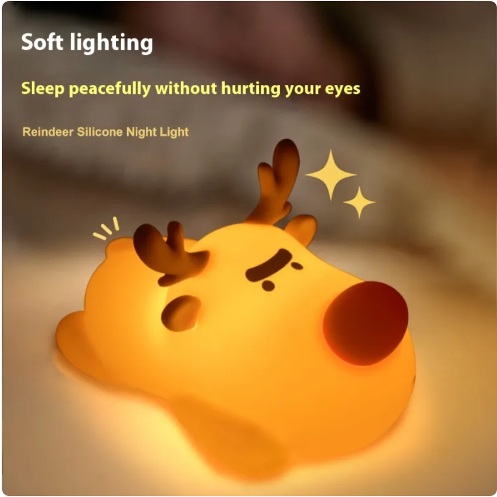 Squishy Reindeer Night Light – Christmas Edition Silicone Tap Lamp