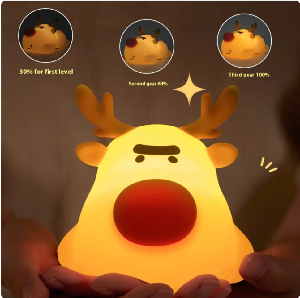 Squishy Reindeer Night Light – Christmas Edition Silicone Tap Lamp